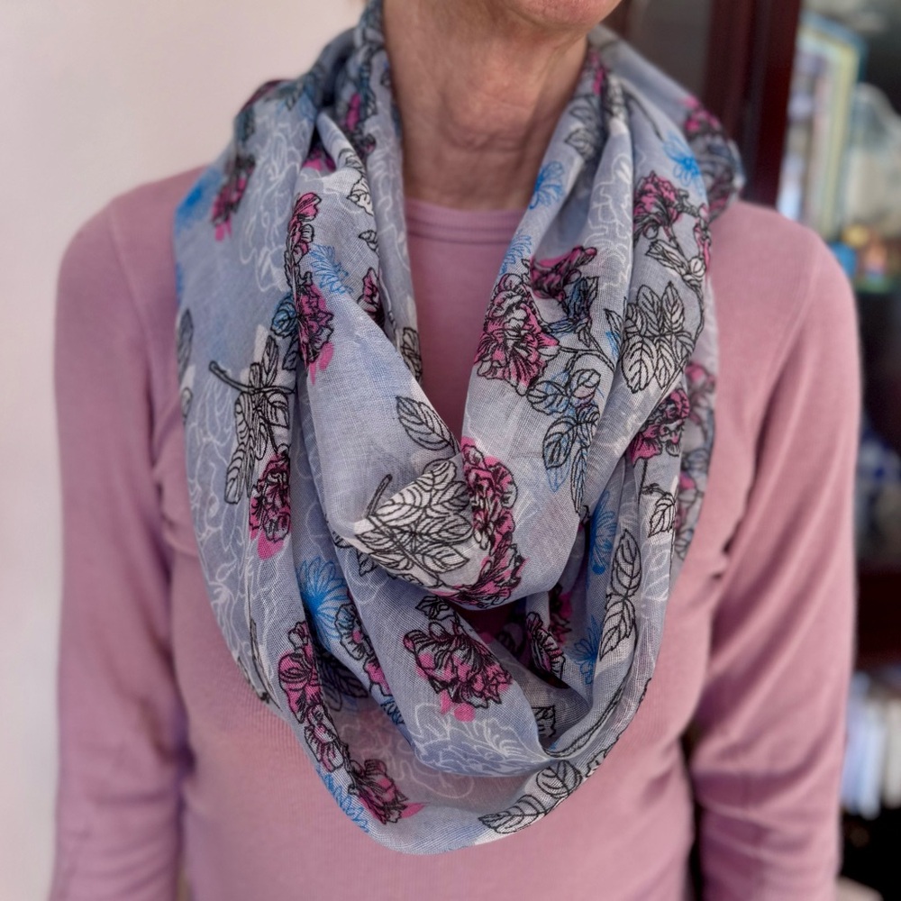 JOY Susan Floral Bloom Infinity Scarf - Blue